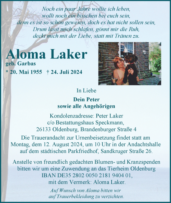 Traueranzeige von Aloma Laker von Nordwest-Zeitung