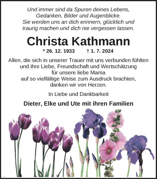 Traueranzeige von Christa Kathmann von Nordwest-Zeitung