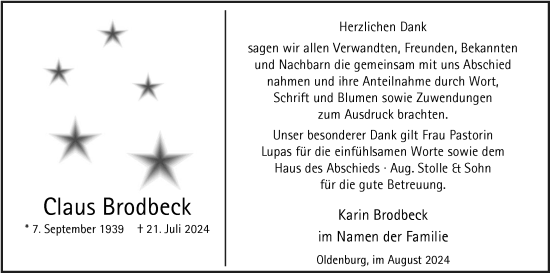 Traueranzeige von Claus Brodbeck von Nordwest-Zeitung