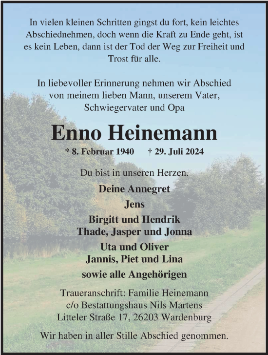 Traueranzeige von Enno Heinemann von Nordwest-Zeitung