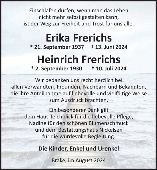 Traueranzeige von Erika Frerichs von Nordwest-Zeitung