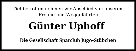Traueranzeige von Günter Uphoff von WZ/JW/AH