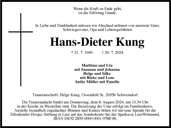 Traueranzeige von Hans-Dieter Kung von WZ/JW/AH