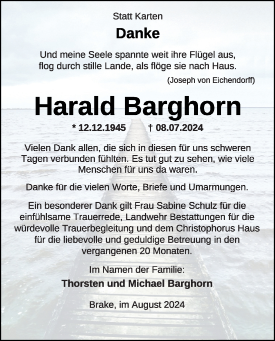 Traueranzeige von Harald Barghorn von Nordwest-Zeitung