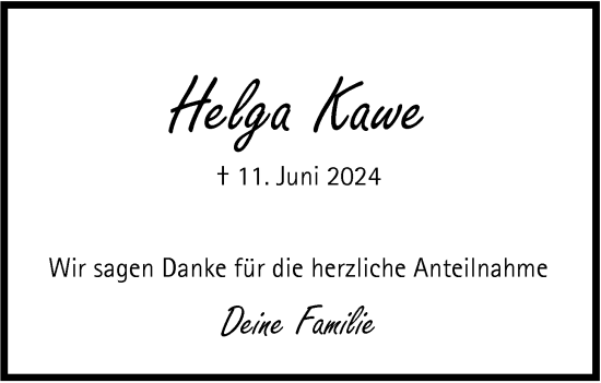 Traueranzeige von Helga Kawe von Nordwest-Zeitung