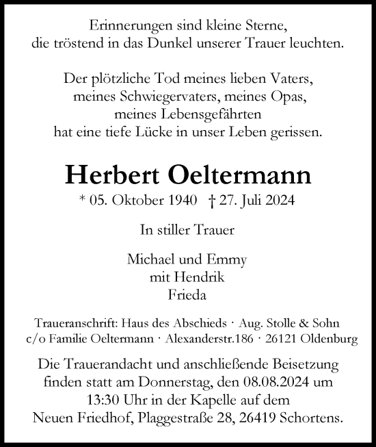 Traueranzeige von Herbert Oeltermann von WZ/JW/AH