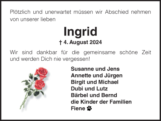 Traueranzeige von Ingrid  von Nordwest-Zeitung