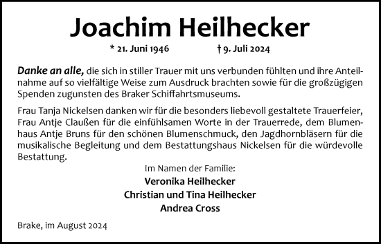 Traueranzeige von Joachim Heilhecker von Nordwest-Zeitung