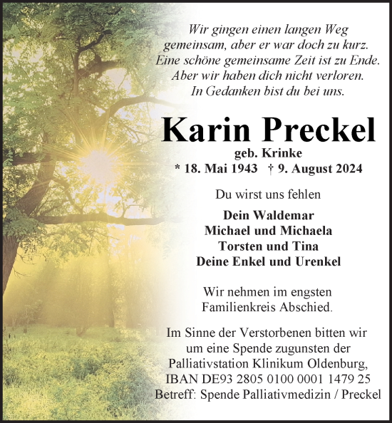 Traueranzeige von Karin Preckel von Nordwest-Zeitung