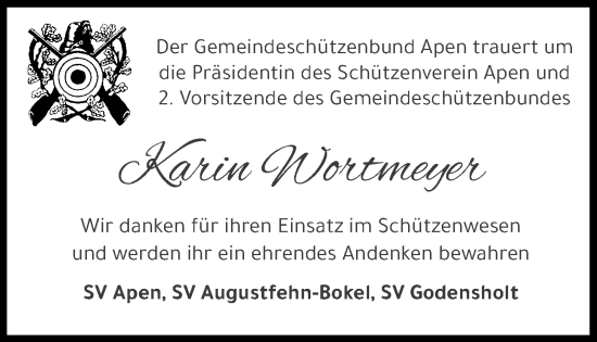 Traueranzeige von Karin Wortmeyer von Nordwest-Zeitung