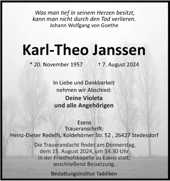 Traueranzeige von Karl-Theo Janssen von WZ/JW/AH