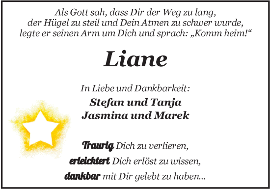 Traueranzeige von Liane Prouza von Nordwest-Zeitung