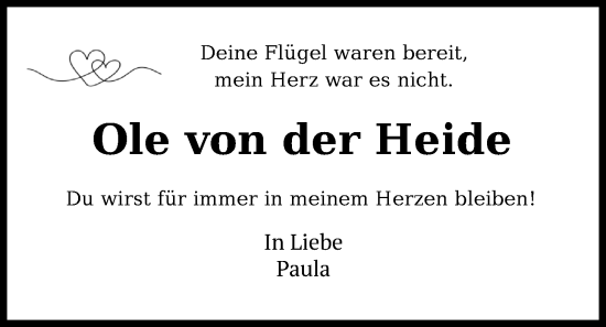 Traueranzeige von Ole von der Heide von Nordwest-Zeitung