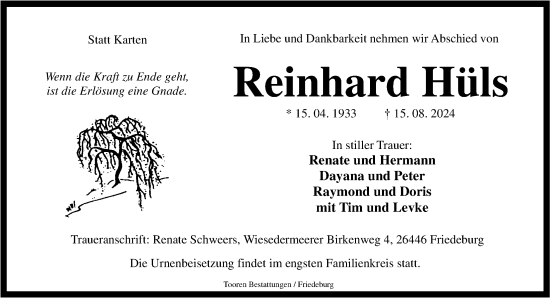 Traueranzeige von Reinhard Hüls von WZ/JW/AH