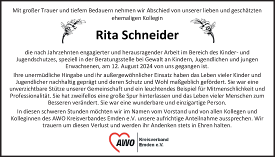 Traueranzeige von Rita Schneider von Emder Zeitung