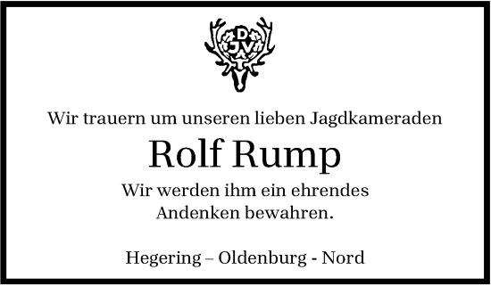 Traueranzeige von Rolf Rump von Nordwest-Zeitung