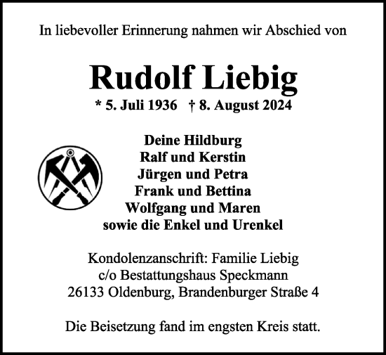 Traueranzeige von Rudolf Liebig von Nordwest-Zeitung