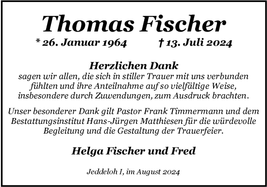 Traueranzeige von Thomas Fischer von Nordwest-Zeitung