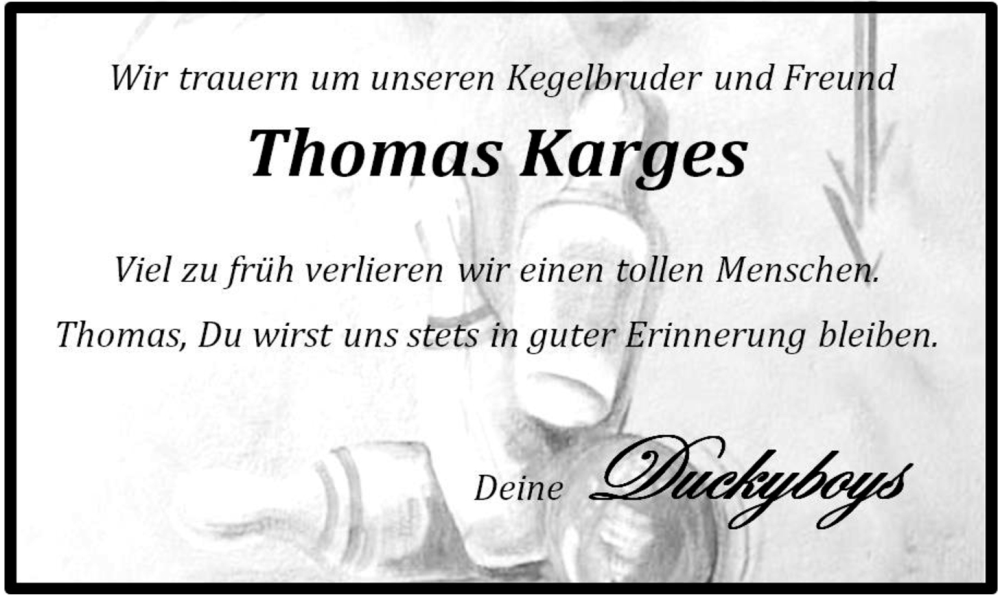  Traueranzeige für Thomas Karges vom 03.08.2024 aus Nordwest-Zeitung