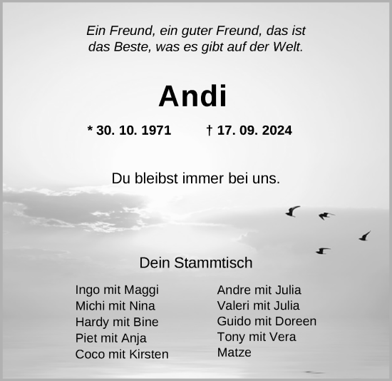 Traueranzeige von Andreas Niemann von Nordwest-Zeitung