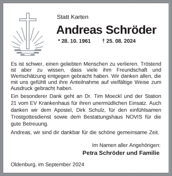 Traueranzeige von Andreas Schröder von Nordwest-Zeitung
