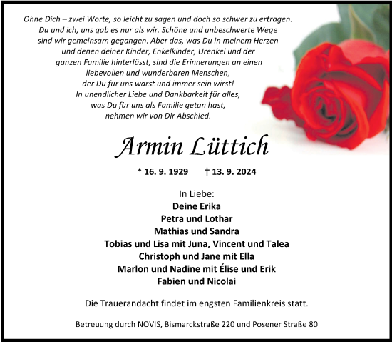 Traueranzeige von Armin Lüttich von WZ/JW/AH