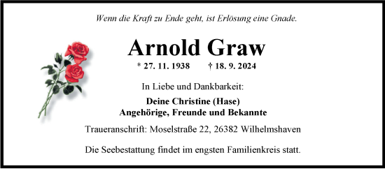 Traueranzeige von Arnold Graw von WZ/JW/AH