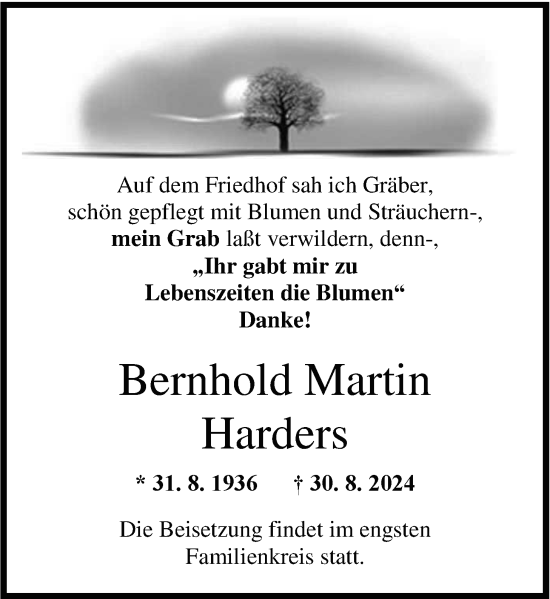 Traueranzeige von Bernhold Martin Harders von WZ/JW/AH