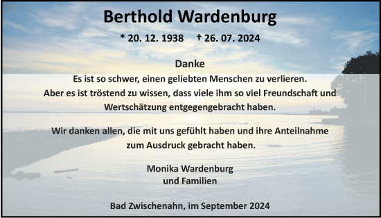 Traueranzeige von Berthold Wardenburg von Nordwest-Zeitung