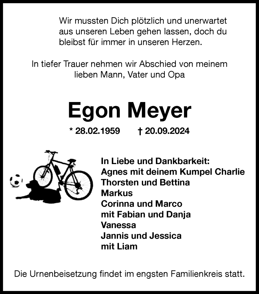  Traueranzeige für Egon Meyer vom 25.09.2024 aus Nordwest-Zeitung