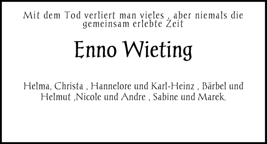 Traueranzeige von Enno Wieting von Nordwest-Zeitung