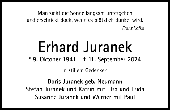 Traueranzeige von Erhard Juranek von Nordwest-Zeitung