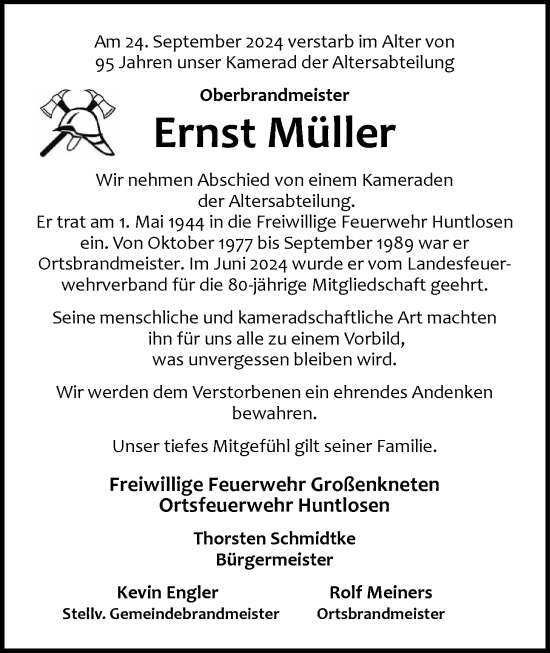 Traueranzeige von Ernst Müller von Nordwest-Zeitung