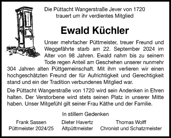 Traueranzeige von Ewald Küchler von WZ/JW/AH