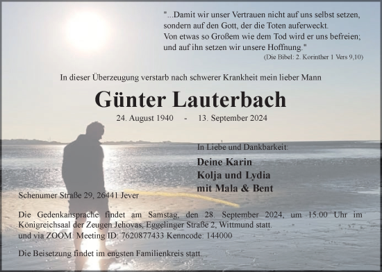 Traueranzeige von Günter Lauterbach von WZ/JW/AH