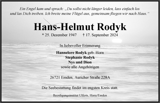 Traueranzeige von Hans-Helmut Rodyk von Emder Zeitung