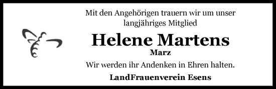 Traueranzeige von Helene Martens von WZ/JW/AH