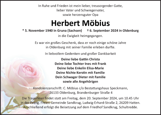 Traueranzeige von Herbert Möbius von Nordwest-Zeitung