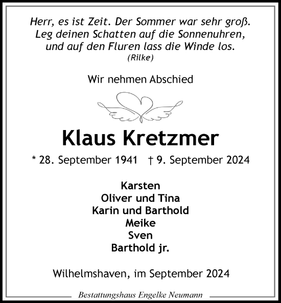 Traueranzeige von Klaus Kretzmer von WZ/JW/AH