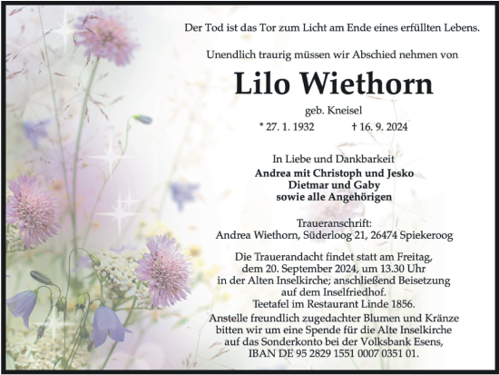 Traueranzeige von Lilo Wiethorn von WZ/JW/AH