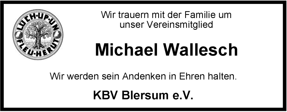  Traueranzeige für Michael Wallesch vom 18.09.2024 aus WZ/JW/AH