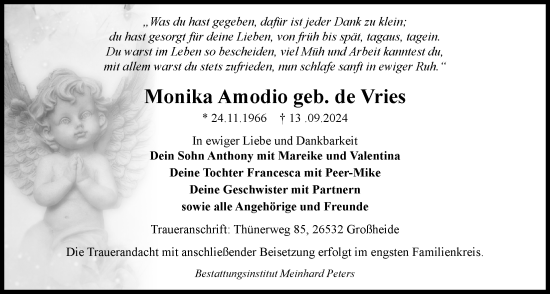 Traueranzeige von Monika Amodio von Emder Zeitung
