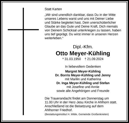 Traueranzeige von Otto Meyer-Kühling von Nordwest-Zeitung