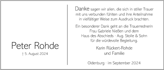 Traueranzeige von Peter Rohde von Nordwest-Zeitung