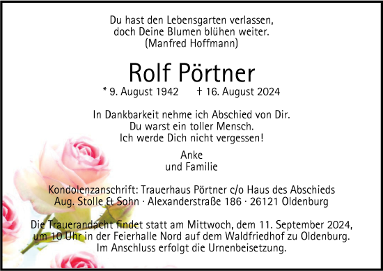 Traueranzeige von Rolf Pörtner von Nordwest-Zeitung