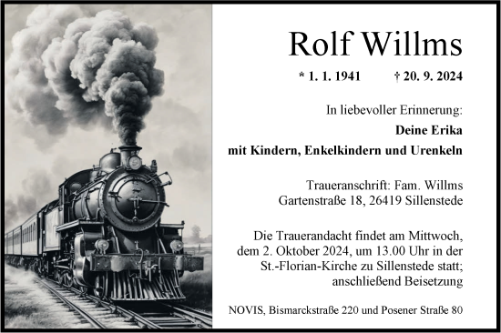 Traueranzeige von Rolf Willms von WZ/JW/AH
