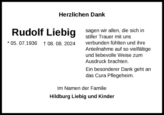 Traueranzeige von Rudolf Liebig von Nordwest-Zeitung