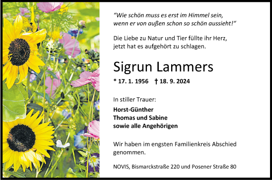 Traueranzeige von Sigrun Lammers von WZ/JW/AH