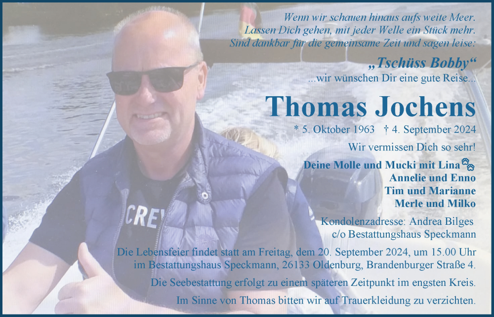  Traueranzeige für Thomas Jochens vom 14.09.2024 aus Nordwest-Zeitung