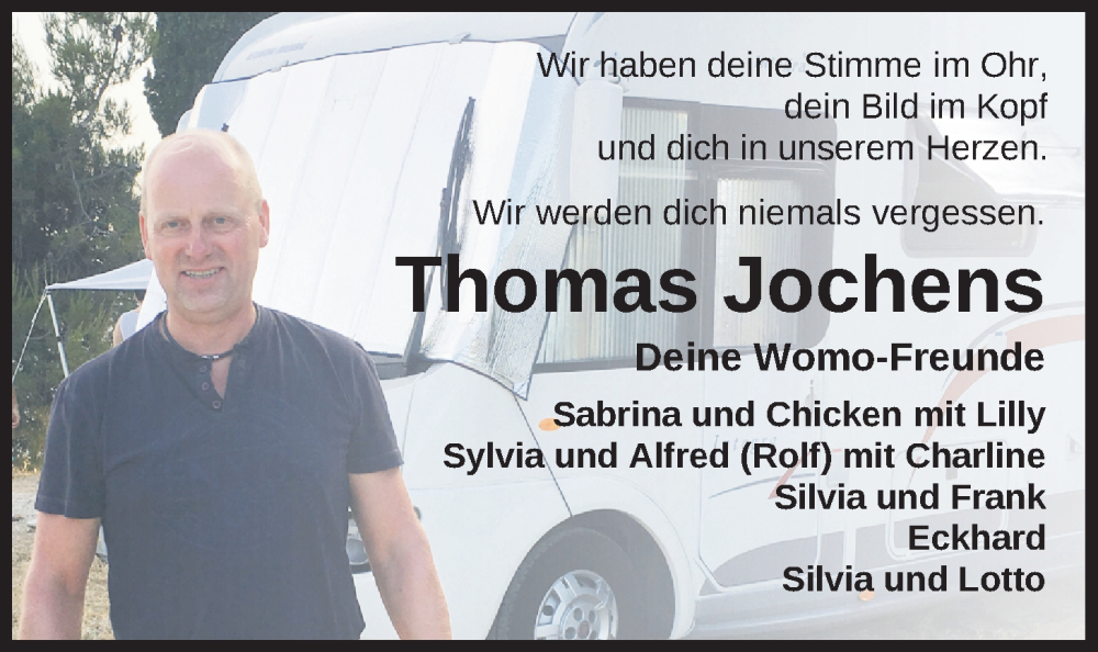  Traueranzeige für Thomas Jochens vom 14.09.2024 aus Nordwest-Zeitung